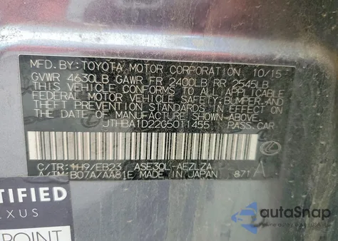 2016 Lexus Is 200T z USA, uszkodzony, nr VIN JTHBA1D22G5011455